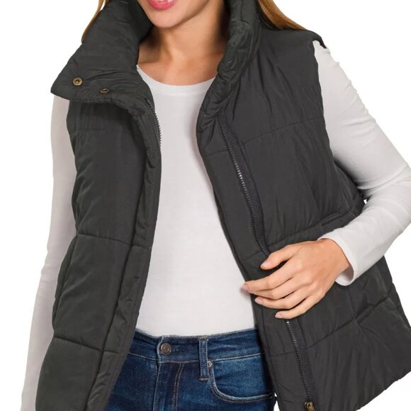 Zenana High Neck Zip-Up Vest Coat - Picture 2 of 5